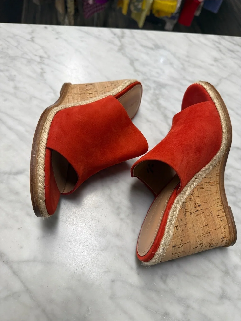 Sigerson Morrison Coral Red Suede Slip on Wedge NEW Size 7